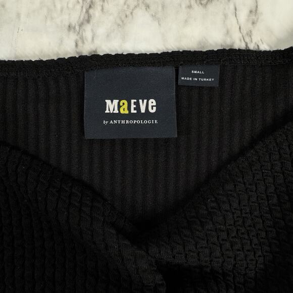Anthropologie Maeve Womens Small Textured Top Gathered Front Sweetheart Black - Picture 6 of 7
